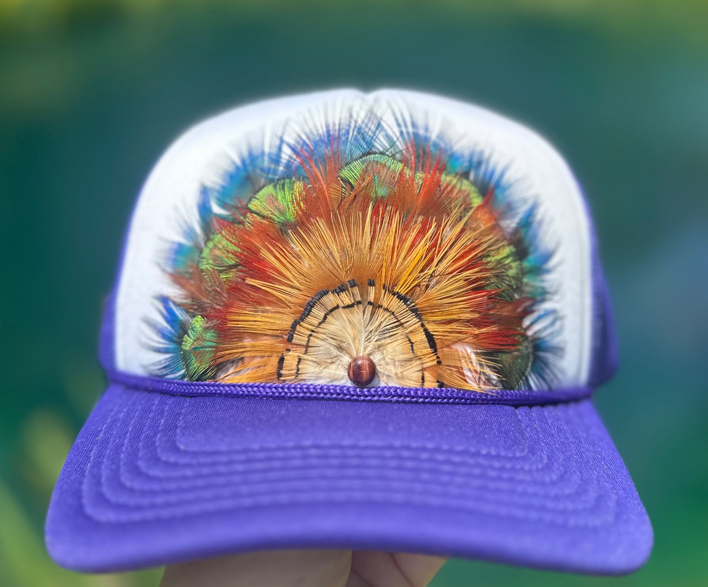 Youth Peacock & Pheasant Feather Trucker Hat - Cruelty Free