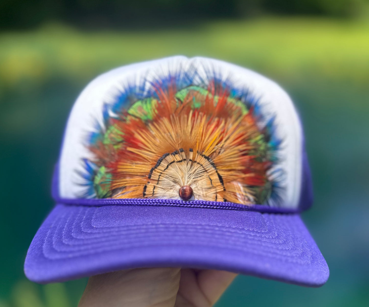 Youth Peacock & Pheasant Feather Trucker Hat - Cruelty Free