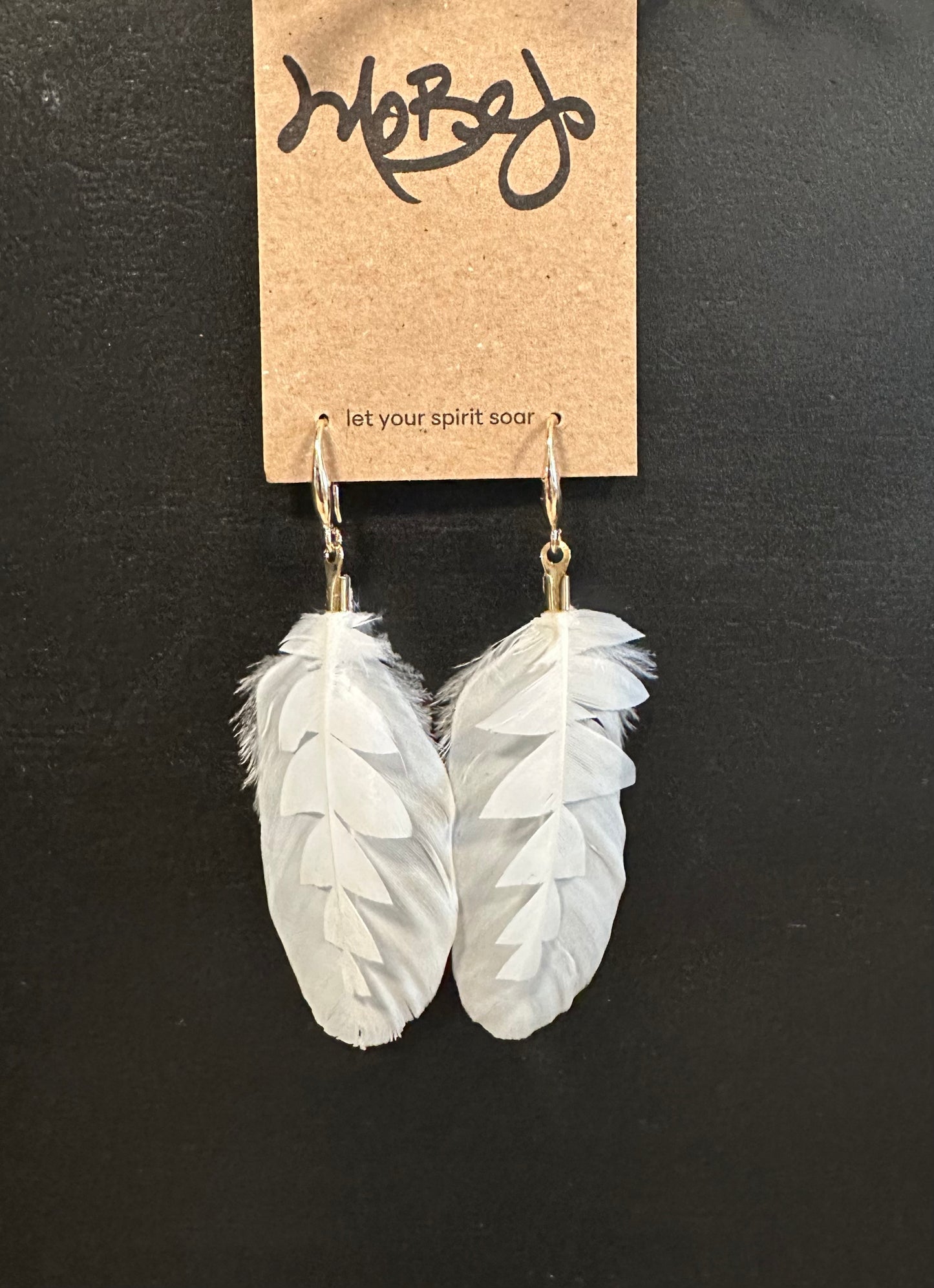 White Dove Feathers with Design-cut Overlay Earrings - Cruelty Free