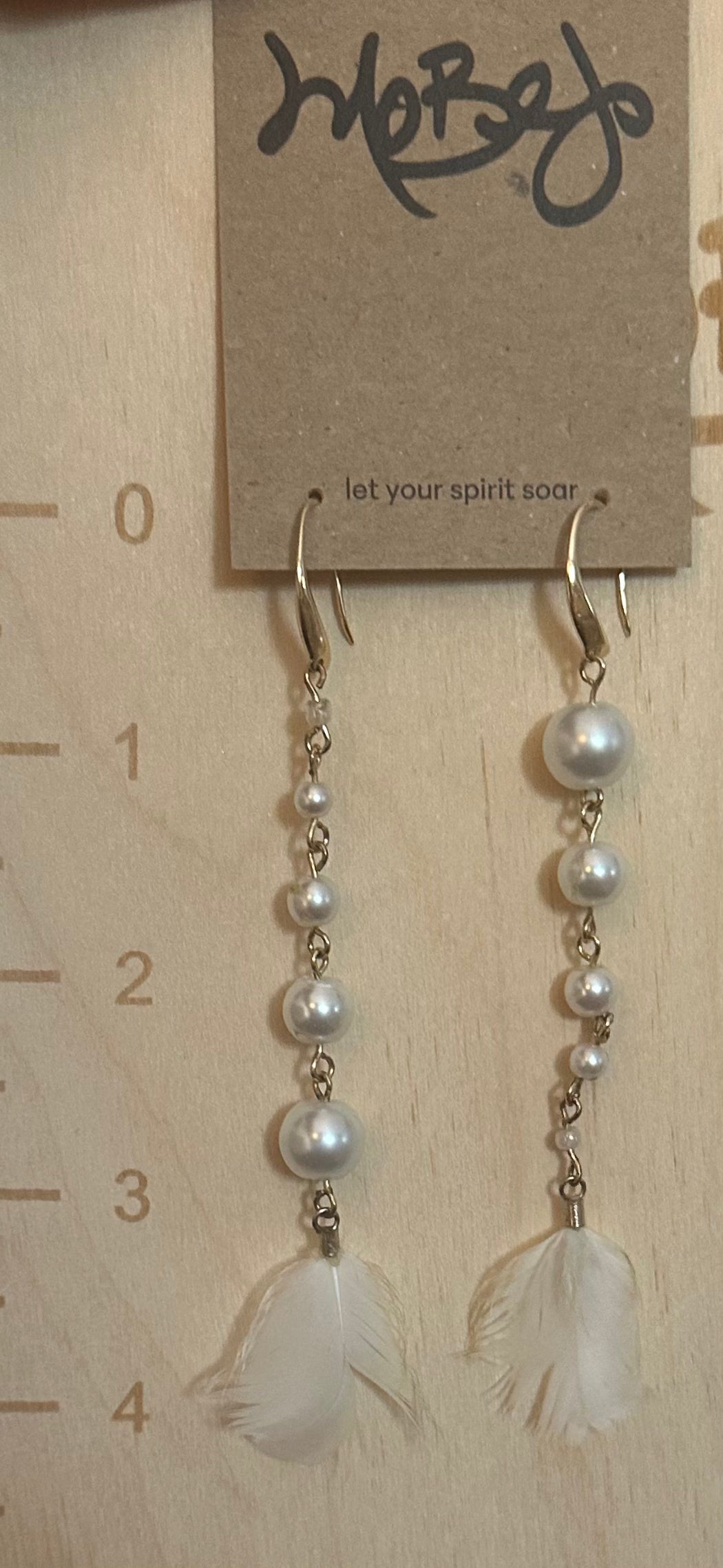 White Dove Feather & Pearl Drop Earrings - Cruelty Free