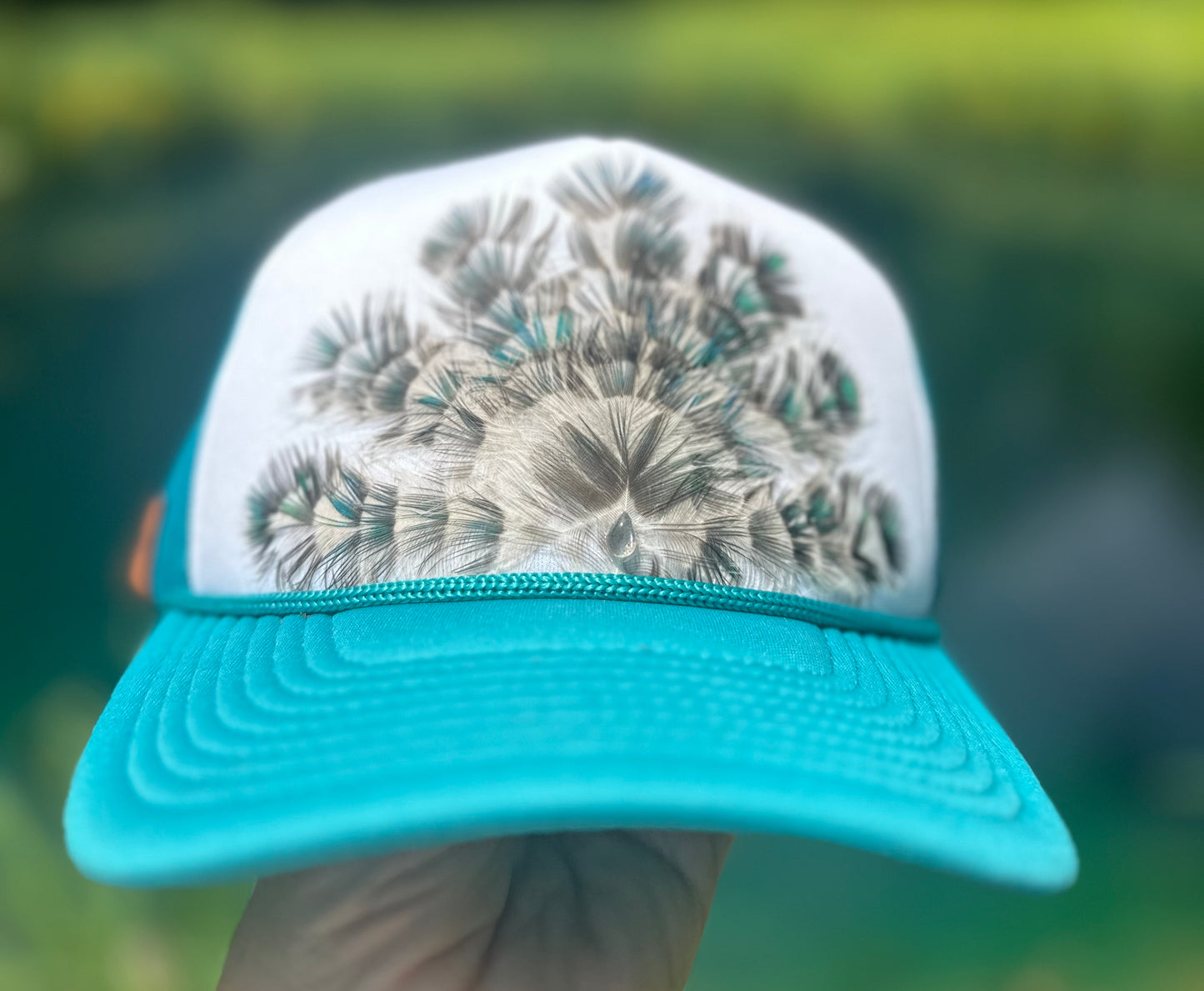 Iridescent Peacock Feather Trucker Hat - Cruelty Free