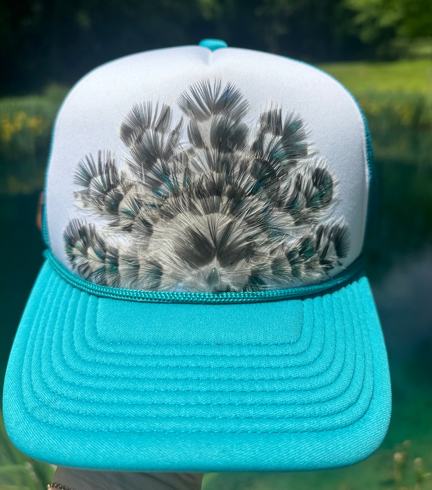 Iridescent Peacock Feather Trucker Hat - Cruelty Free