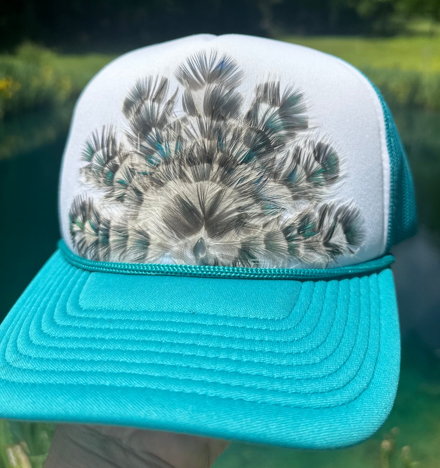 Iridescent Peacock Feather Trucker Hat - Cruelty Free