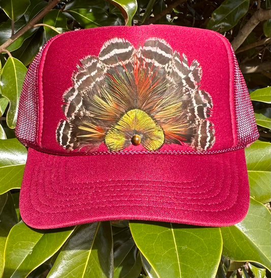 Peacock & Pheasant Feather Trucker Hat - Cruelty Free