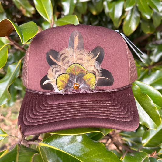 Neutral Brown Feather Trucker Hat - Cruelty Free
