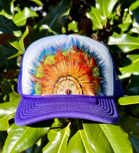 Youth Peacock & Pheasant Feather Trucker Hat - Cruelty Free
