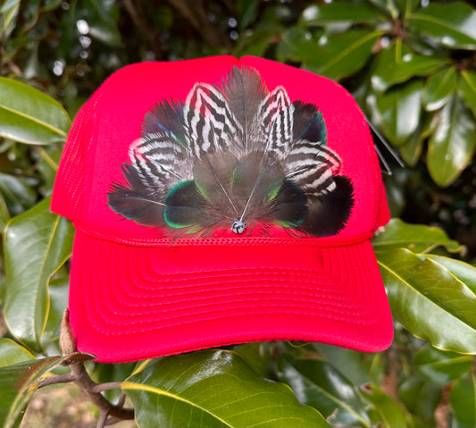 Peacock & Silver Pheasant Feather Trucker Hat - Cruelty Free