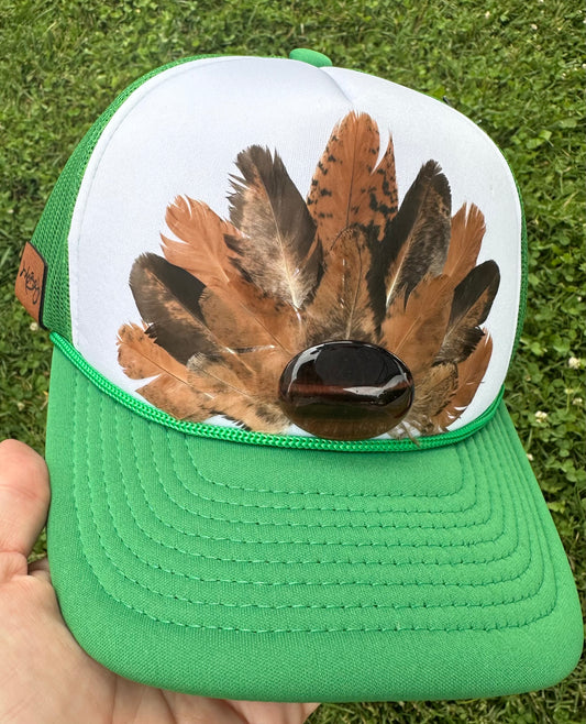 Caramel & Brown Feather Trucker Hat - Cruelty Free