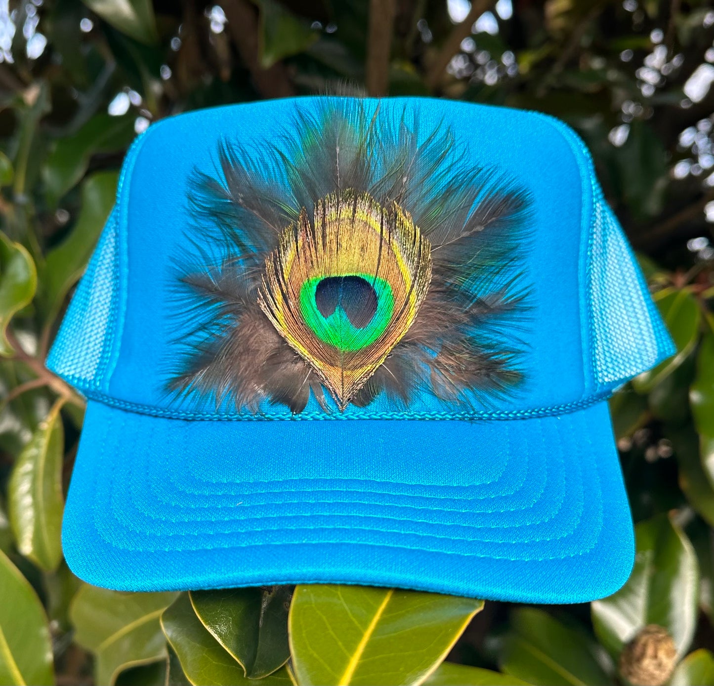 Peacock Feather Trucker Hat - Cruelty Free