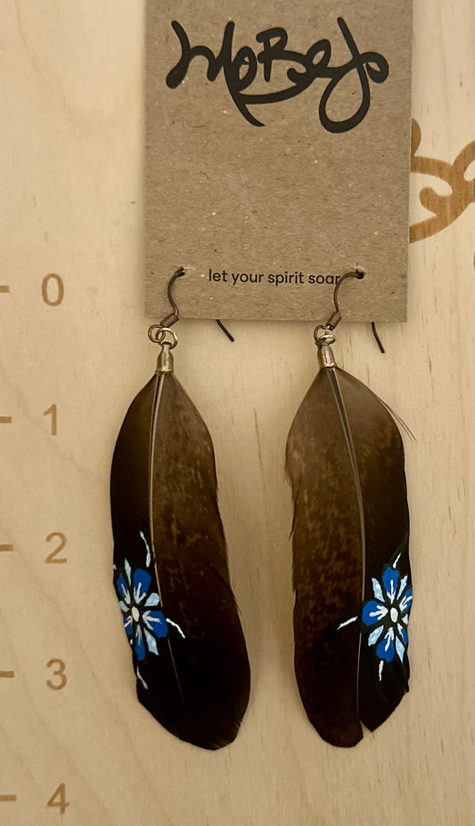 Hand Painted Chinese Golden Red Pheasant Feather Earrings - Cruelty Free