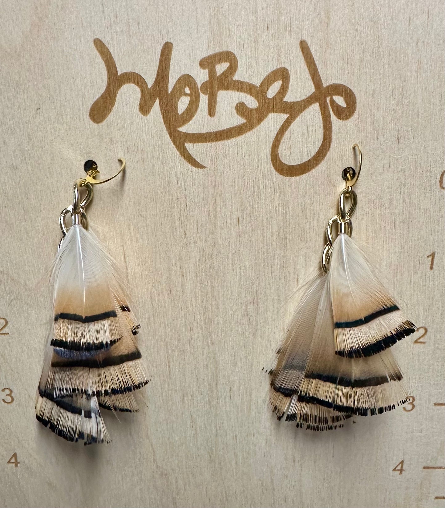 Golden Pheasant Nape Feather Clusters on Gold Leverbacks - Cruelty Free