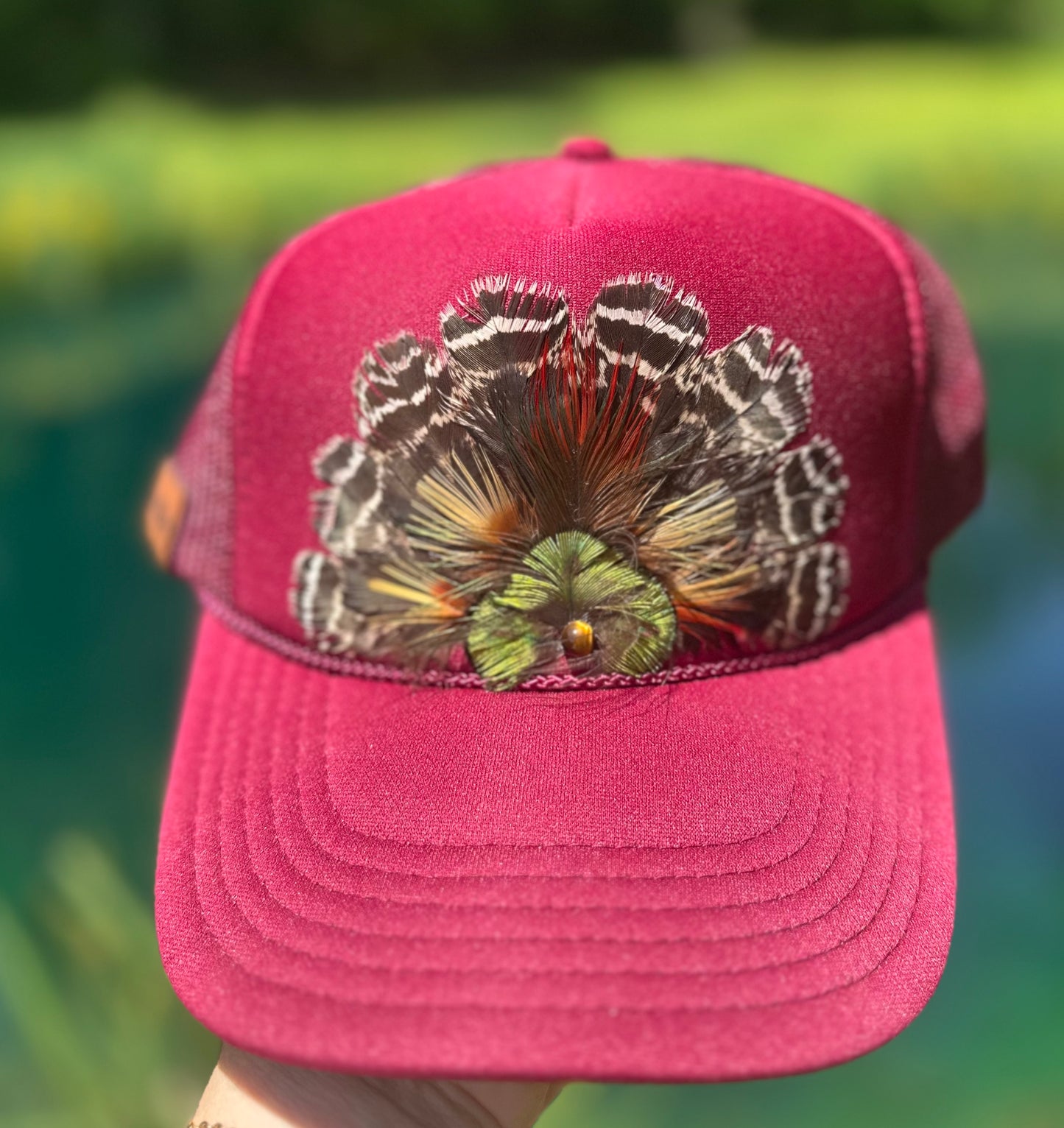 Peacock & Pheasant Feather Trucker Hat - Cruelty Free