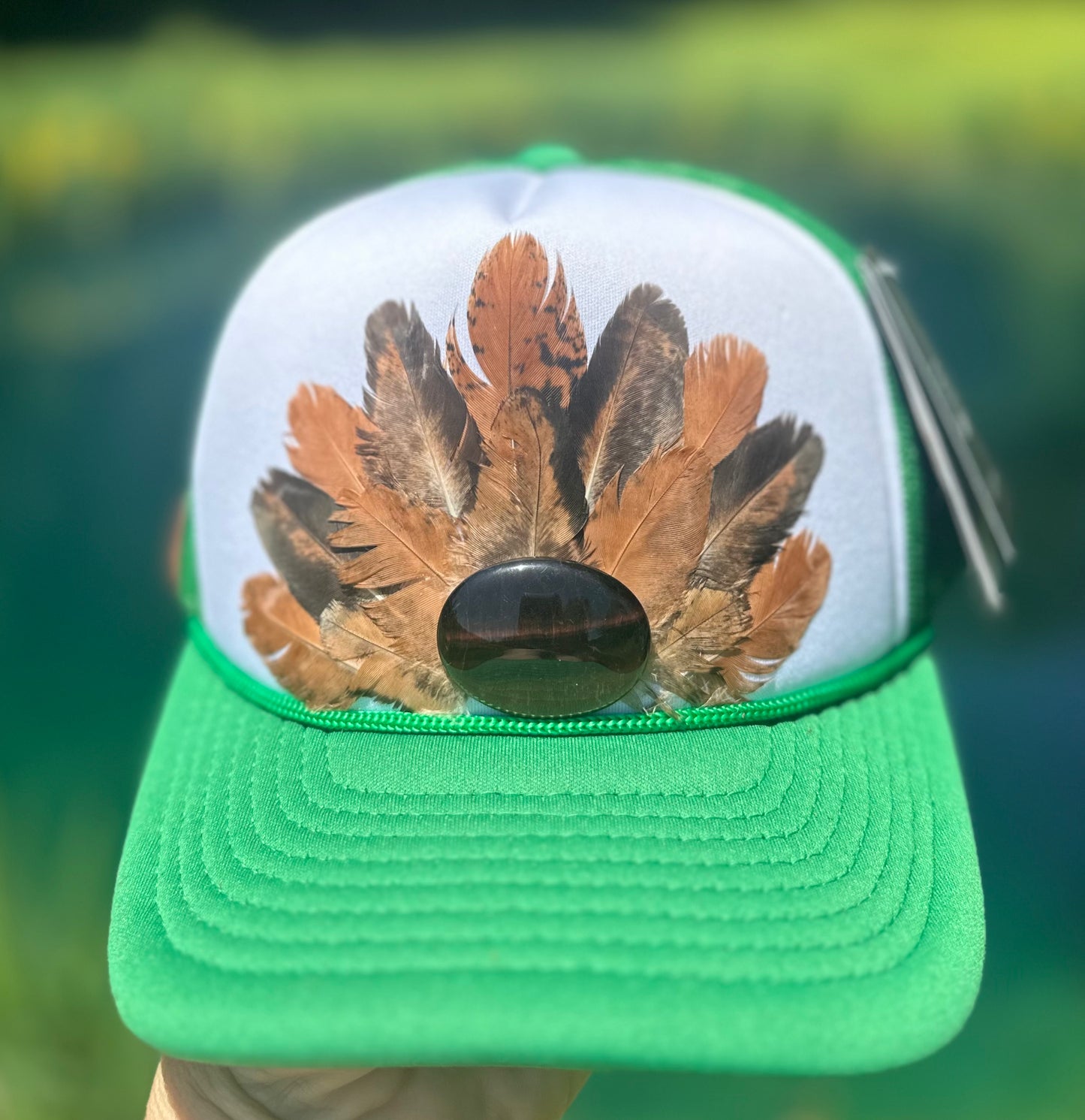 Caramel & Brown Feather Trucker Hat - Cruelty Free