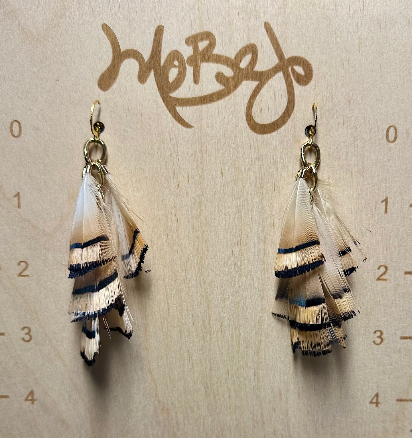 Golden Pheasant Nape Feather Clusters on Gold Leverbacks - Cruelty Free