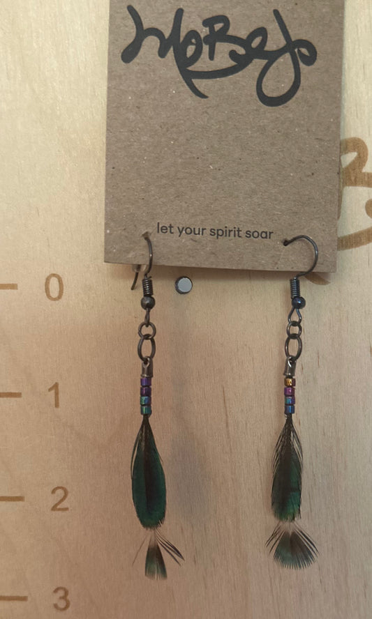 Peacock crest feather earrings - Cruelty Free