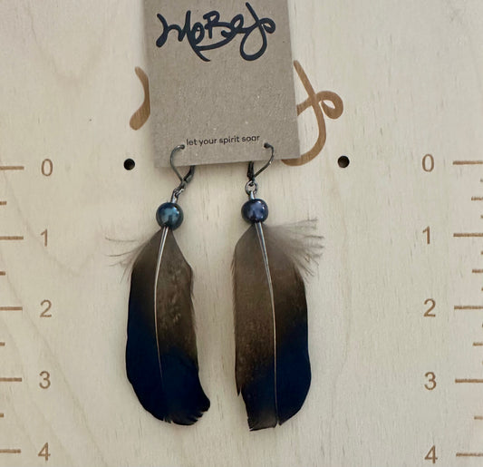 Chinese Golden Red Pheasant Feather Earrings - Cruelty Free
