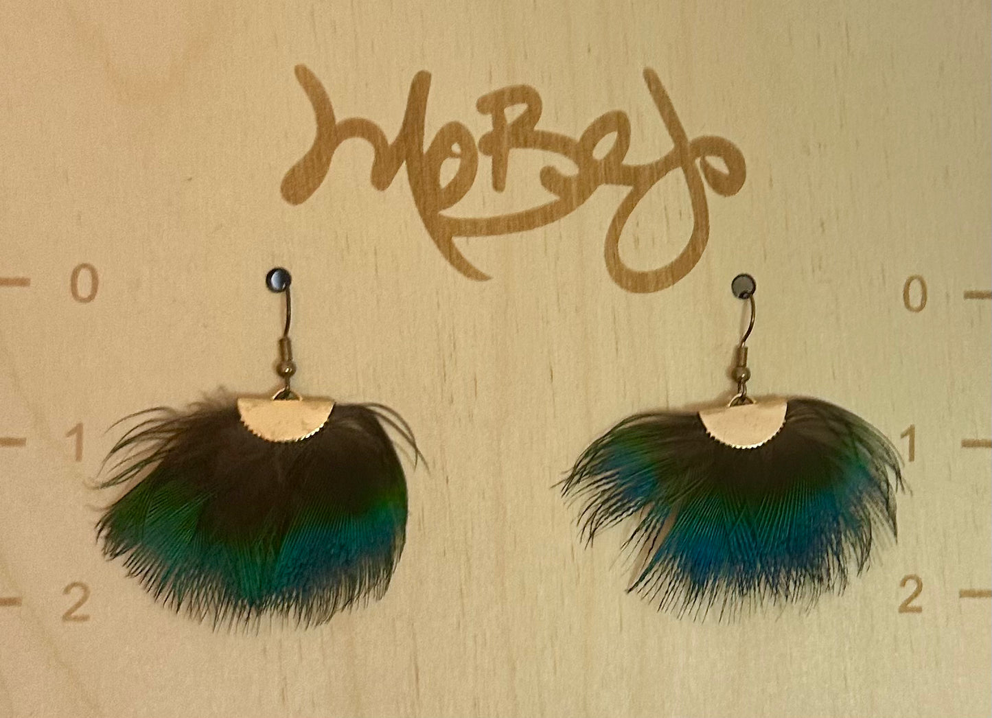 Blue Peacock Fan Feather Earrings - Cruelty Free