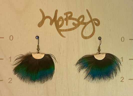 Blue Peacock Fan Feather Earrings - Cruelty Free