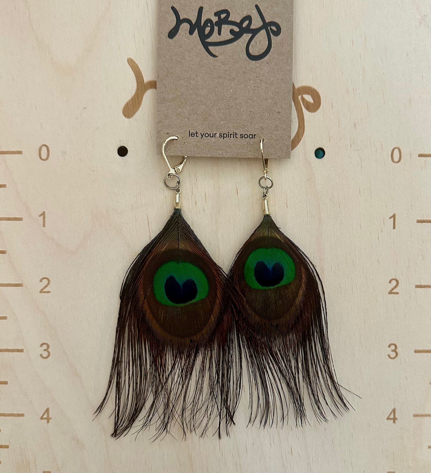 Double-sided Peacock Eye Feather Earrings - Cruelty Free