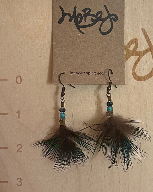 Blue Peacock feather earrings - Cruelty Free