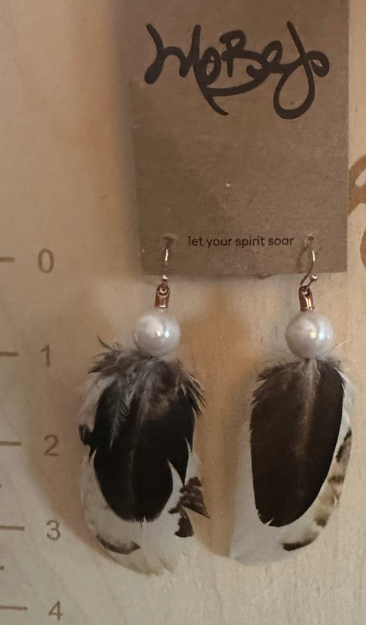Ivory & Brown Peacock Feather Earrings - Cruelty Free
