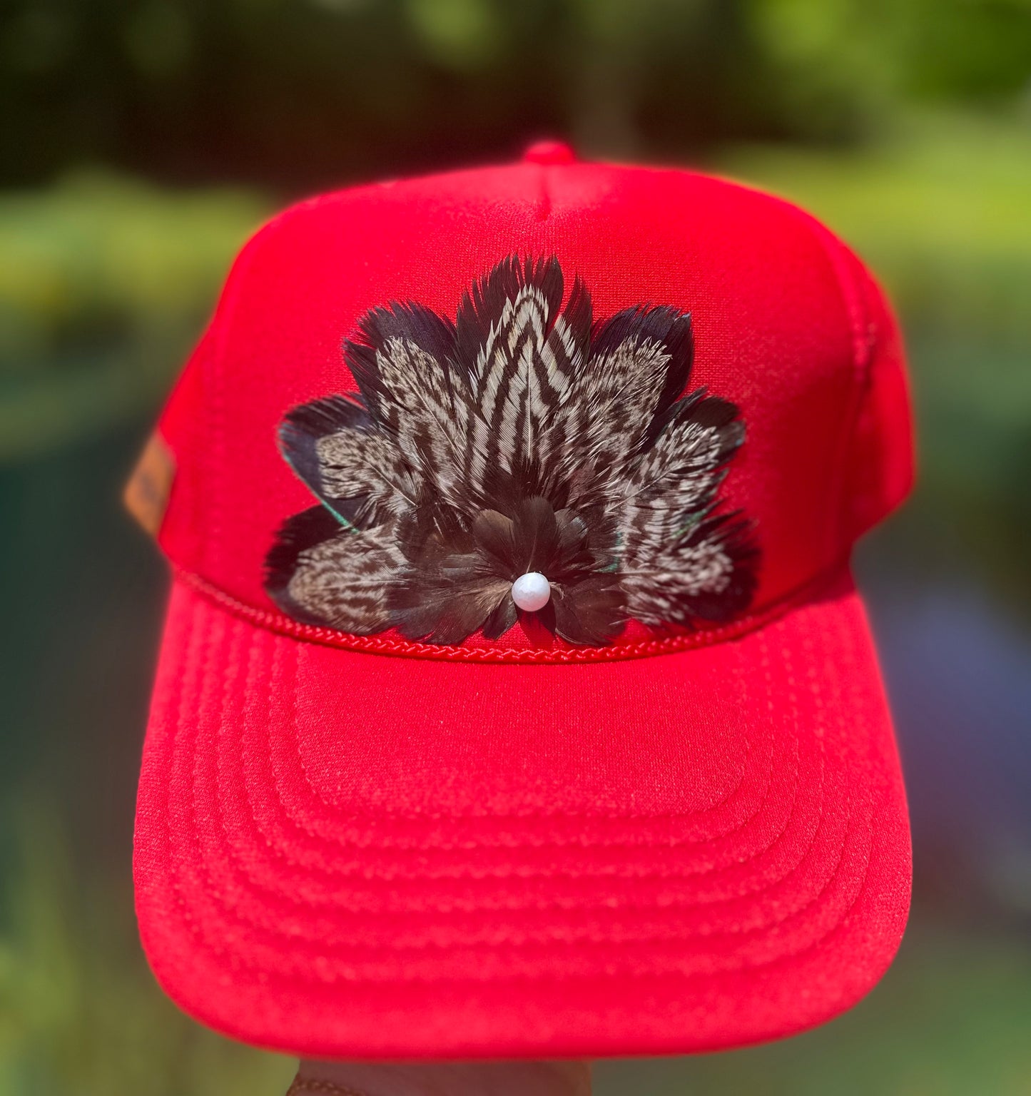 Peacock & Silver Pheasant Feather Trucker Hat - Cruelty Free
